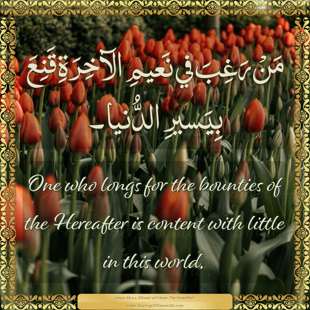 One who longs for the bounties of the Hereafter is content with little in...